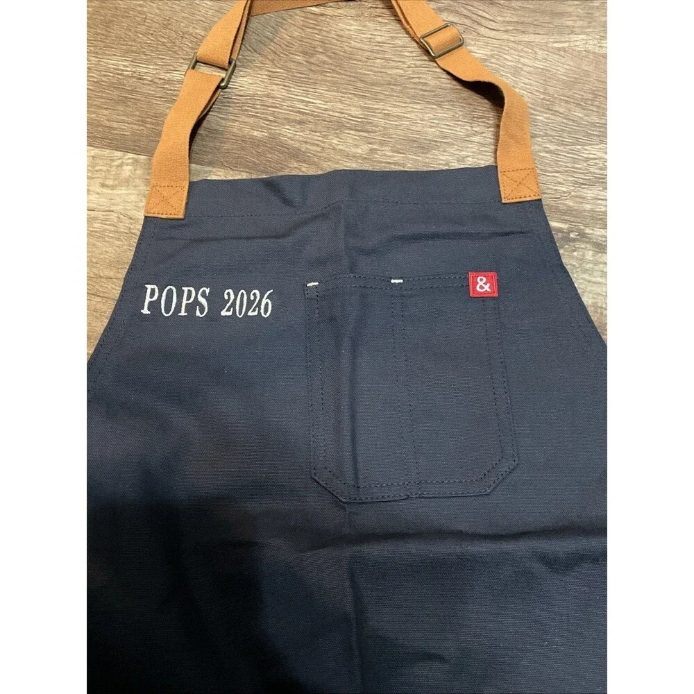 Embroidered “pops 2026” Hedley and Bennett Essential Apron Midnight Blue
